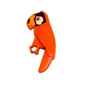 Vintage Fisher Price Little People Zoo Parrot Macaw Figure Red & Orange Toy